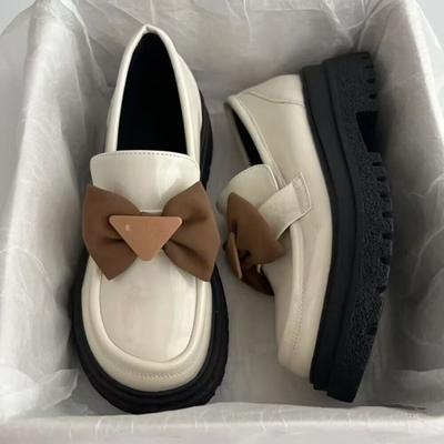 Японские мокасины jk с одной педалью и бантом осенью 2024 года, новые кожаные туфли с толстой подошвой для женщин в британском стиле