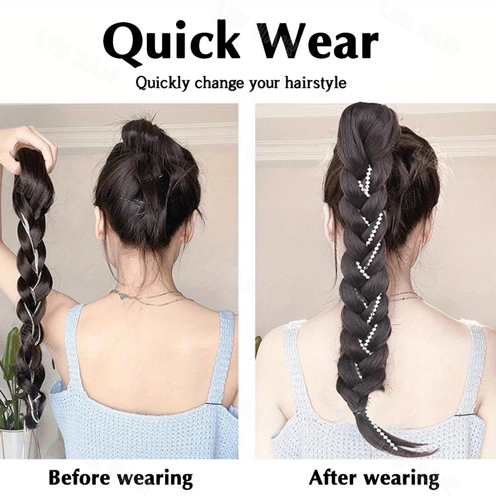 MERISIHAIR Синтетический длинный прямой гибкий плетеный хвостик натуральный черный для женщин повседневный косплей