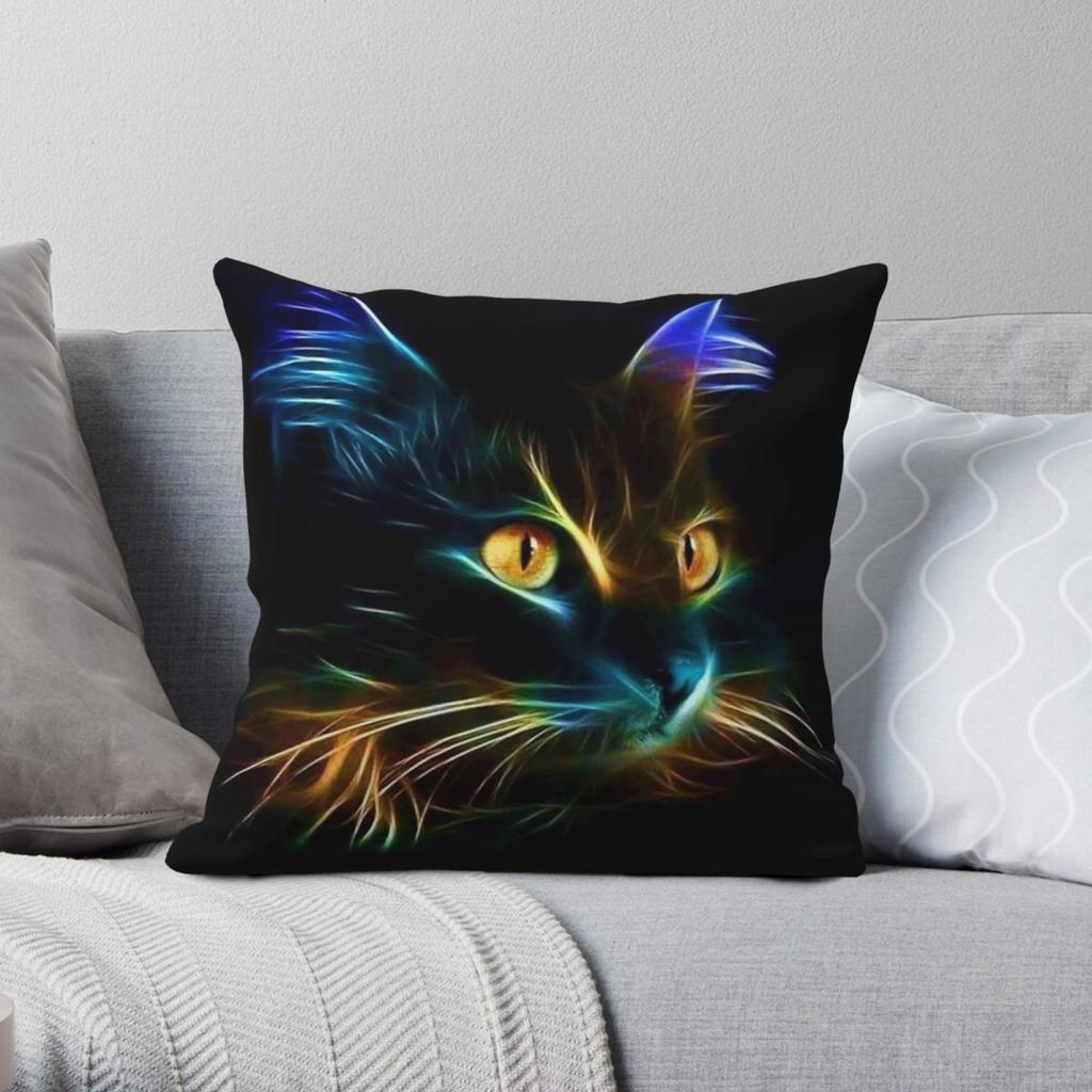 Neon Colorful Cat Face Pillowcase Polyester Linen Velvet Printed Zip Decorative Pillow Case Home Cushion Cover Wholesale