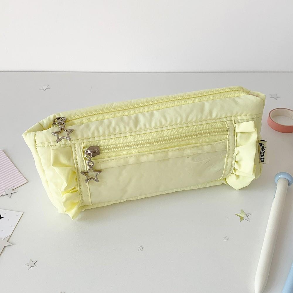 Star Zipper Ruffled Pencil Case Ruffled Edge Pencil Pouch Korean Ruffled Stationery Bag Office