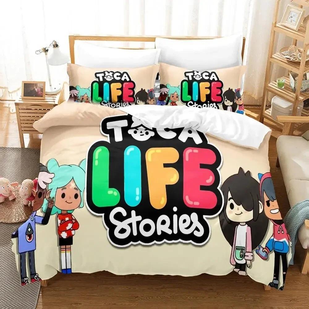Мультяшный Комплект Постельного Белья Toca Life World Пододеяльник Наволочка Одеяло Размер King Queen Для Мальчиков Взрослых Комплект на Кровать