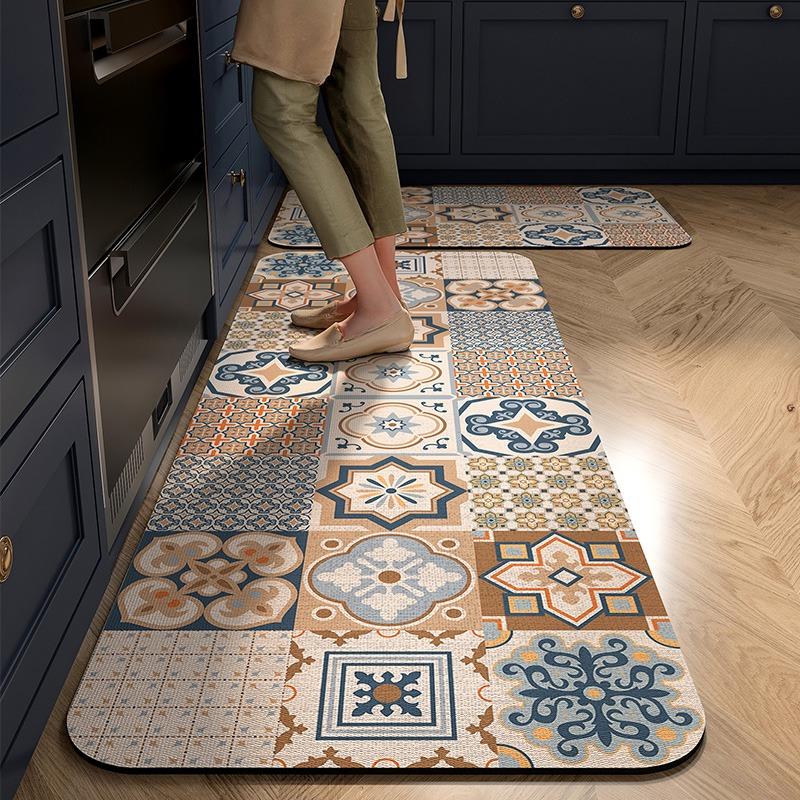 Kitchen Carpet Non-slip Absorbent Floor Mat Home Decoration American Retro Long Strip Rug Water-absorbent Quick-drying Area Rugs