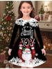 Girls' Autumn and Winter Fashion Dress, 3D Christmas Print Round Neck Long Children's T-shirt Dress, Casual Versatile, Christmas Clothing
