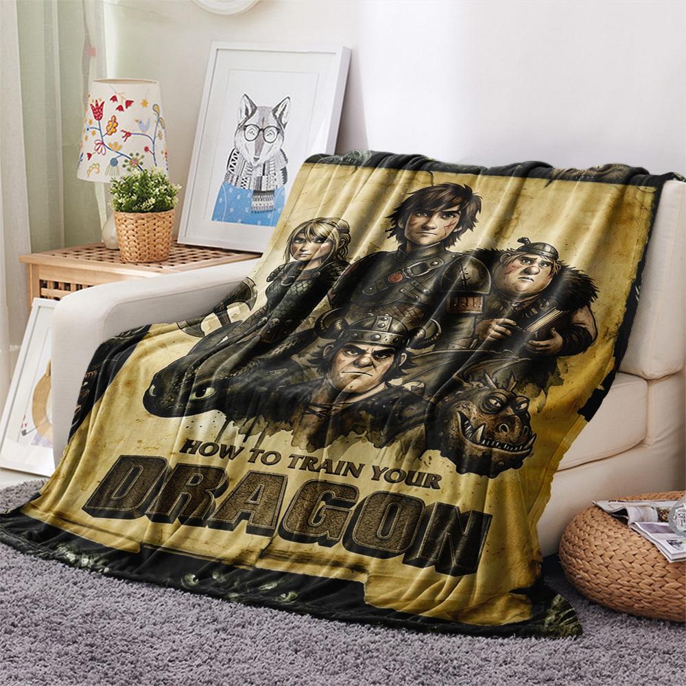 1PC How Train Dragon Patterned Flannel Blanket Suitable For All Seasons For Home Decor Warmth And Comfort Gifts Holiday Present