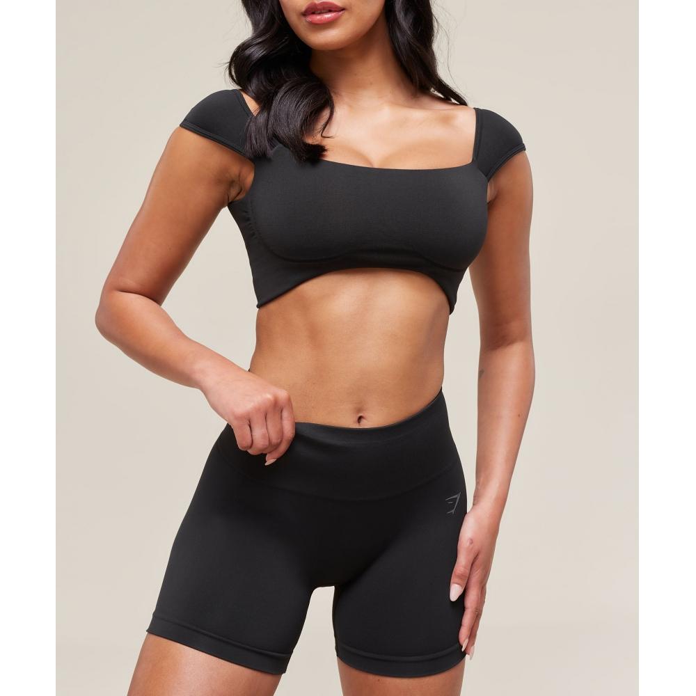 Gymshark Мягкий лифчик-бюстгальтер Sculpt Cap Sleeve Bralette, черный B3b3a Bb2j