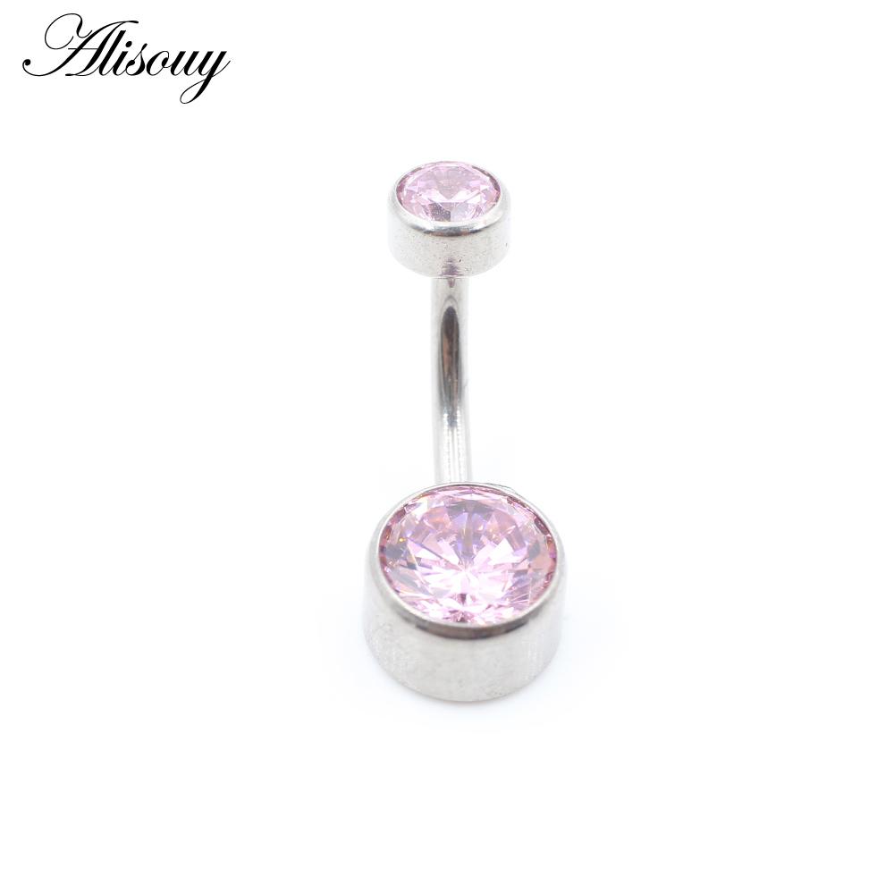 Alisouy 1PC с внутренней резьбой G23 титановый цилиндрический стержень круглый циркон женское пупочное кольцо пирсинг украшения для тела