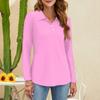 Women's Fashion Solid Color Button Collar V Neck Long Sleeve Loose Shirt Tops