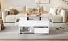 100*50*52cm Coffee Table with 4 Wheels, Living Room Table with 4 Drawers, Liftable Coffee Table, Height-Adjustable Sofa Table, White + Wood Color