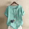 Women's Fashion Round Neck Short Sleeve T-shirt Casual Cotton Linen Graphic Shirt Leisure Loose Crow Prined Summer Blouse Tops