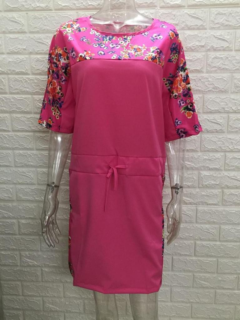 Summer Round Neck Mid-Sleeve Printed Plus Size Women's Dress