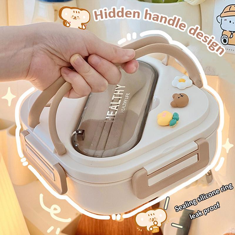 Ланч-бокс Bento Kawaii для девочек, портативный пластиковый ящик для пикника для школьников с отсеком для микроволновки, контейнер для хранения продуктов