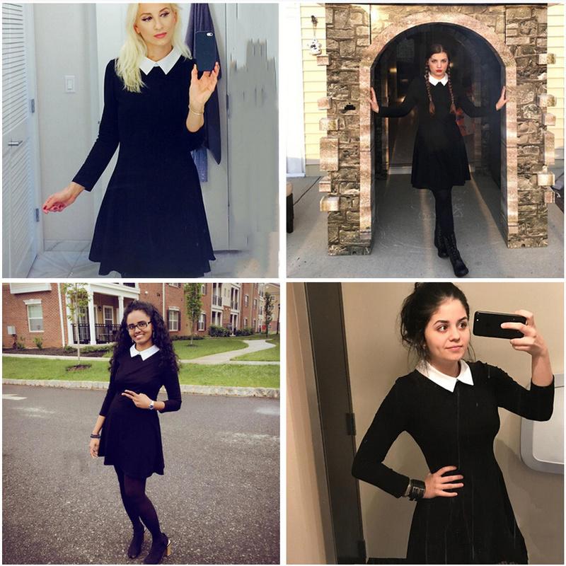 Готическое женское платье, элегантное платье трапециевидной формы, женское черное винтажное платье с воротником Питера Пэна и длинными рукавами