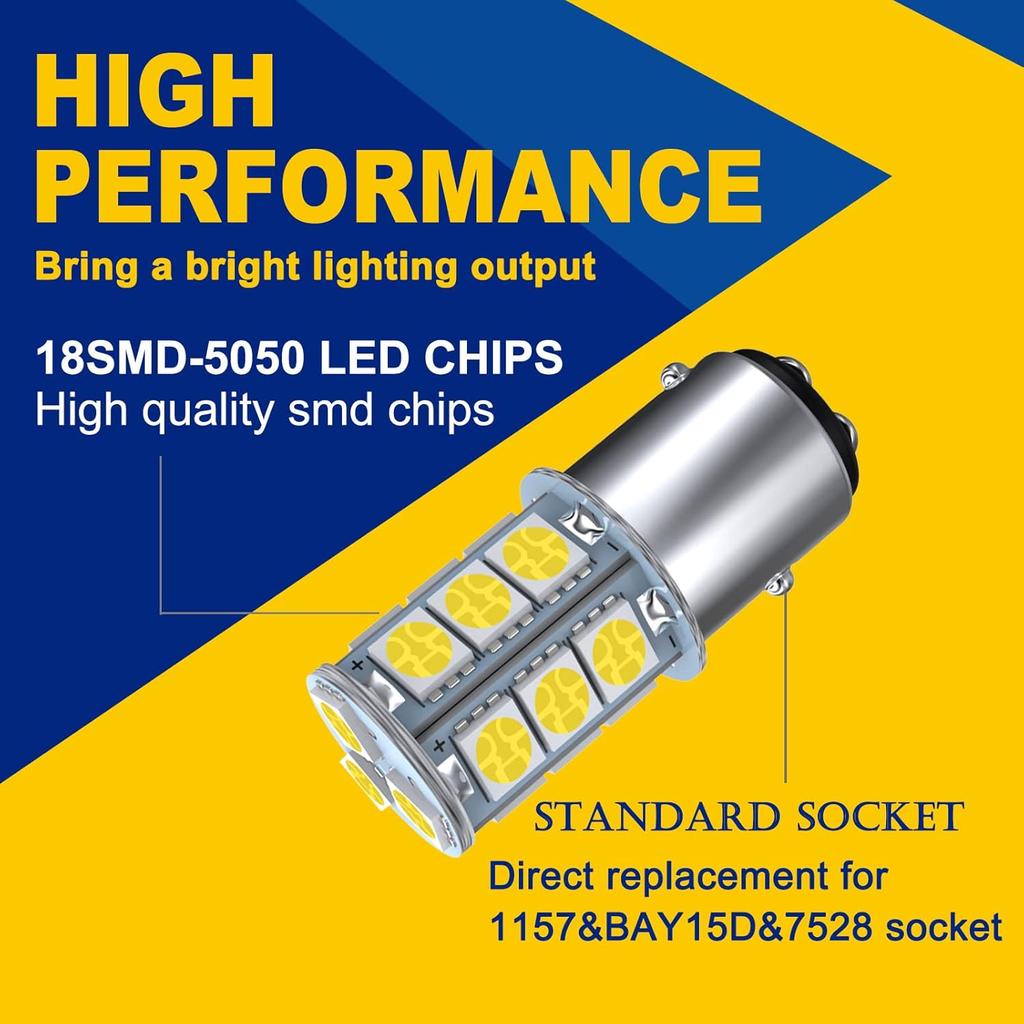 GIVEDOUA 1157 LED Car Bulb, BAY15D 7528 2057 2357 LED Replacement Light Bulbs For 12V RV Car Camper Trailer Brake Lights, Super Bright 5050 18-SMD