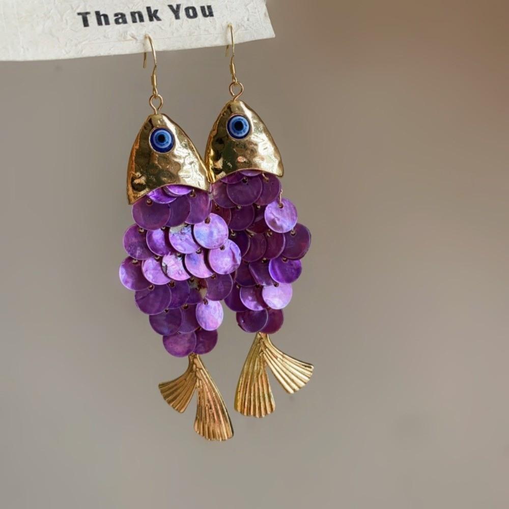 Personality Imitation Shell Tassel Earrings Elegant Dangle Earrings Fish-shaped Earrings Festival