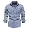 Men's 2024 Korean Style Casual Denim Shirt - Long Sleeve, Lightweight, Solid Color, Perfect for Spring and Autumn