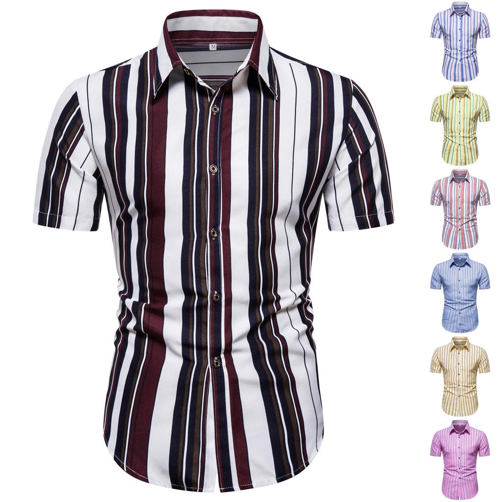 Men's Summer Striped Printed Short-Sleeved Shirt Stylish And Comfortable Top