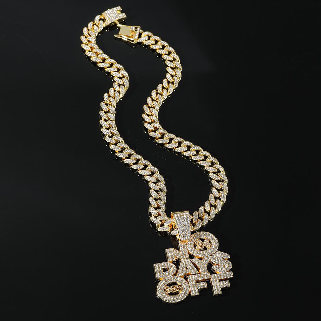 European and American Style Splendid Diamond Letter Pendant Necklace Ornament Trendy Men's Cuban Link Chain Clavicle Chain Accessories