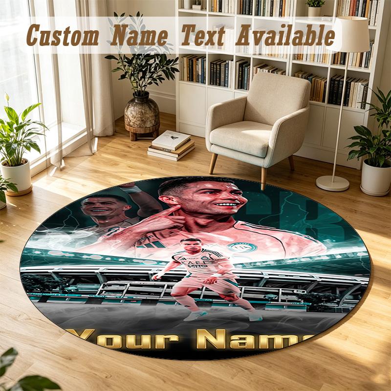 Round Rug Custom NameCristiano Ronaldo Pattern Non Slip Carpet Home Floor Decor