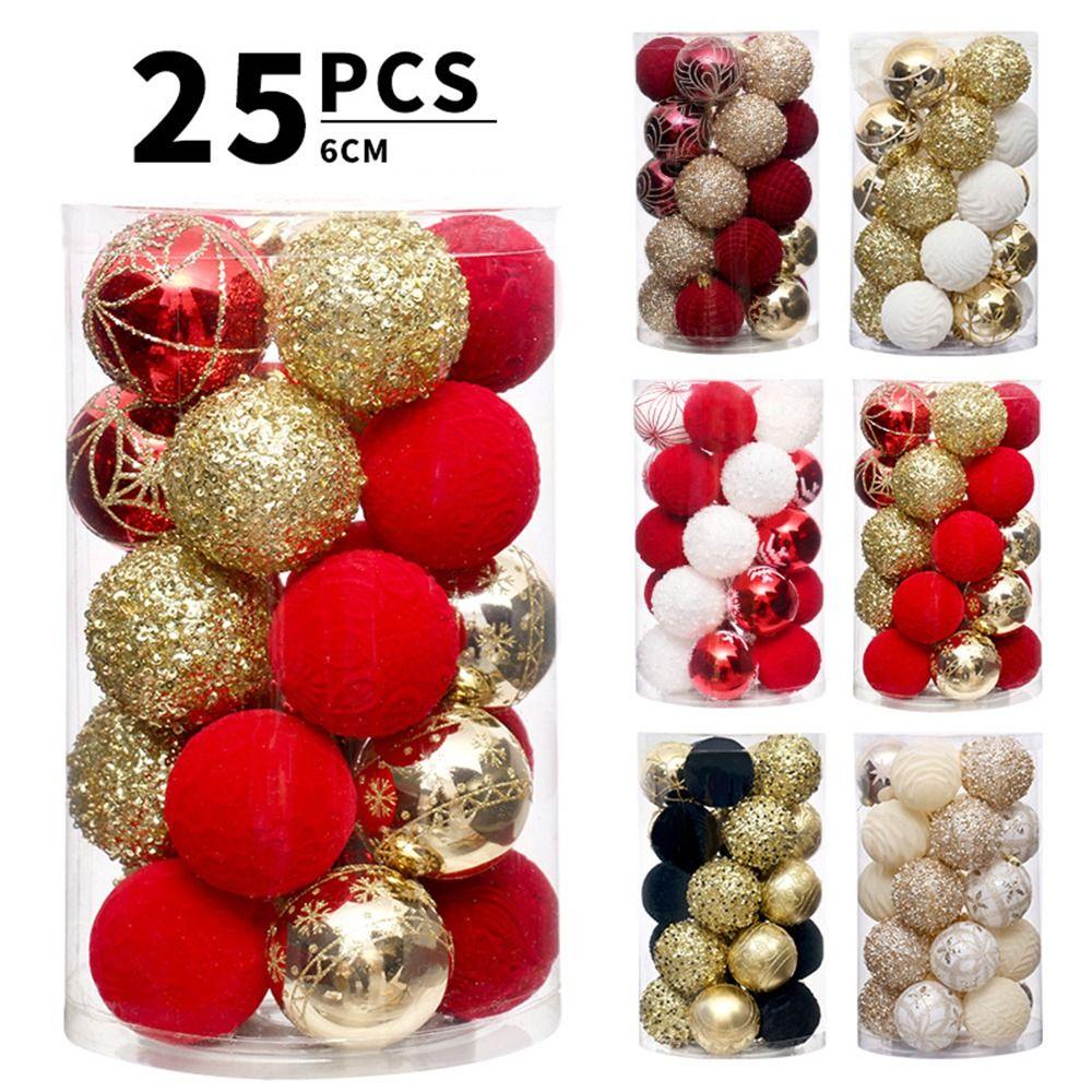 25pcs Plastic Christmas Velvet Ball Pendant 6cm Xmas Tree Ornaments Home New Year Decorations