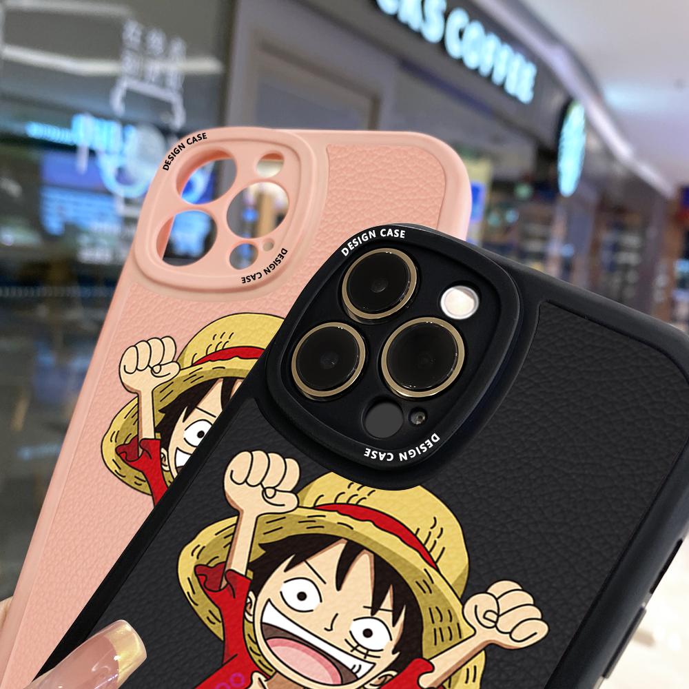 Slim Cartoon Luffy Leather Back Casing PU Leather Cover Phone Case for Samsung Xiaomi Poco Redmi