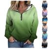Women's Fashion Gradient Long Sleeved Loose Half Zippered Hoodie With Pockets