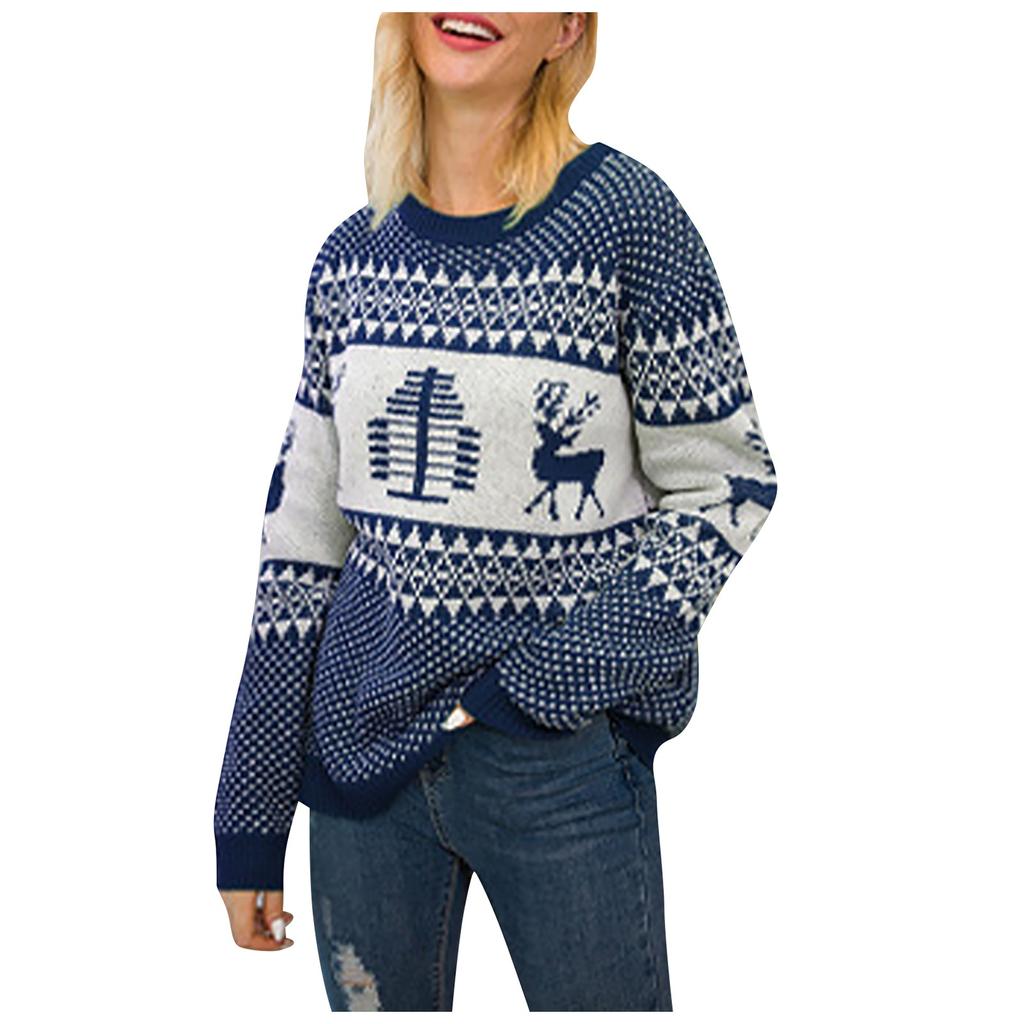 Women Christmas Sweater Long Sleeve Christmas Tree Knitting Sweater Tops