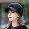 New Girls Mink Hat with Brim Winter Fur Mink Fur Hat Cat Ears Small Tail Cute Cap