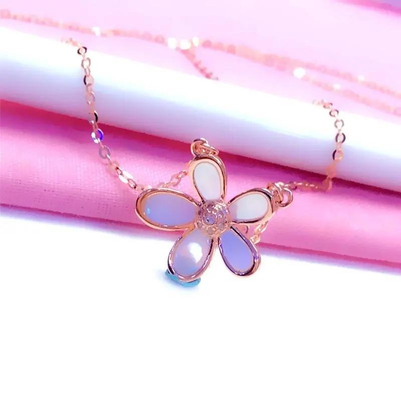 Exquisite White Fritillary Small Flower Necklace Russian 585 Purple Gold Shell Inlaid Zircon-Plated Rose Gold Necklace