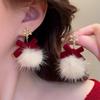 Cute Pompom Ball Bowknot Snowflake Plush Earrings Christmas Sweet Jewelry For Women Girls Year Gifts