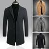 Woolen Coat Formal Suit Collar Long Sleeve Mid-length Men Jacket Solid Color Single Breasted Office Business Outwear