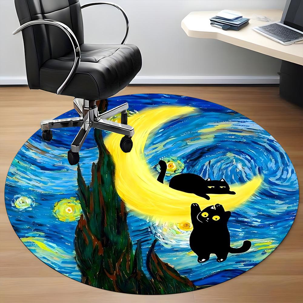 1pc Moon Cats Office Round Area Rug, Under Office Chairs Bedroom Living Room Home Decor, Room Deco, Available in Various Sizes 176