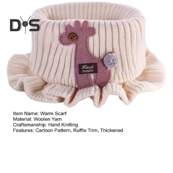 Children Warm Scarf Cartoon Pattern Ruffle Trim Knitted Winter Scarf Thickened Thermal Boys Toddler Elastic Warm Scarf