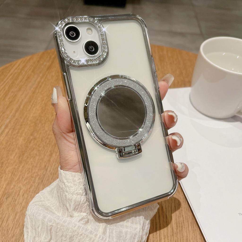 Подходит для iPhone15promax Зеркальная магнитная подставка, Чехол для телефона, Вспышка для объектива iPhone 14, 13 Градиентный глиттер