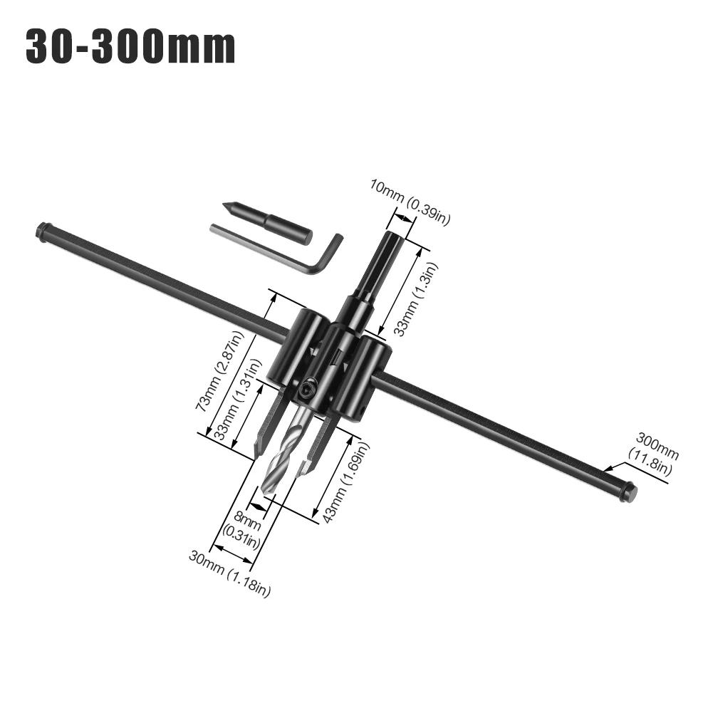 1PC 30/40-120/200/300mm Adjustable Circle Hole Saw Aircraft Type Hole Opener Circle Hole Cutter Drill Bit Woodworking DIY Tool