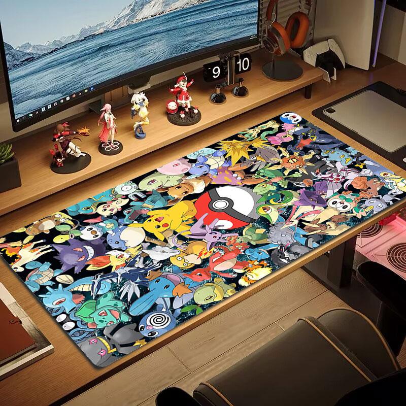 Cartoon Pokemon Mouse Pad, Large Gaming Desk Mat, Non-slip XXL Mousepad for Laptop & Tablet, Mini PC Playmat with Stitched Edges