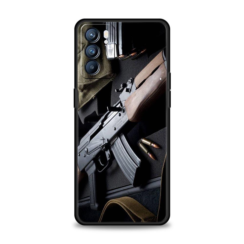 Чехол для телефона AK47 с пистолетом и пулями для Oppo A54 A53 A52 A9 2020 A15 A95 A16 A76 A74 A12 Find X5 Reno7 Reno6 Pro Plus 5G