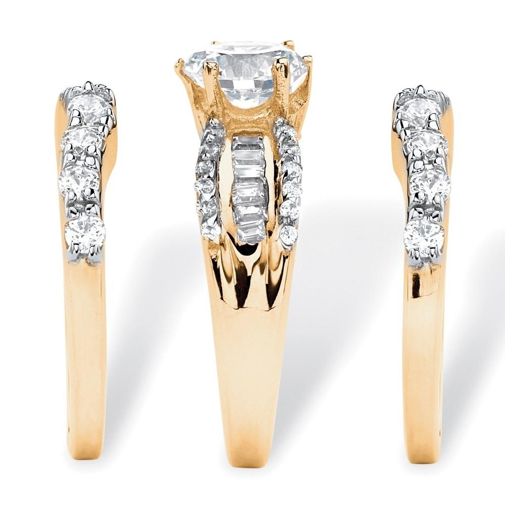 18k Gold Plated Zirconia Three Stackable Rings Women Engagement Wedding Band Set