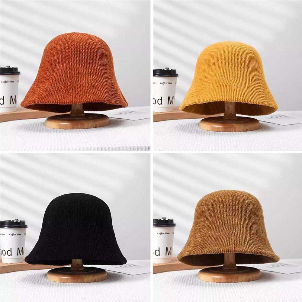 Solid Color Chenille Knitted Fisherman Hat Retro Design Panama Cap British Style Hat Casual Wear