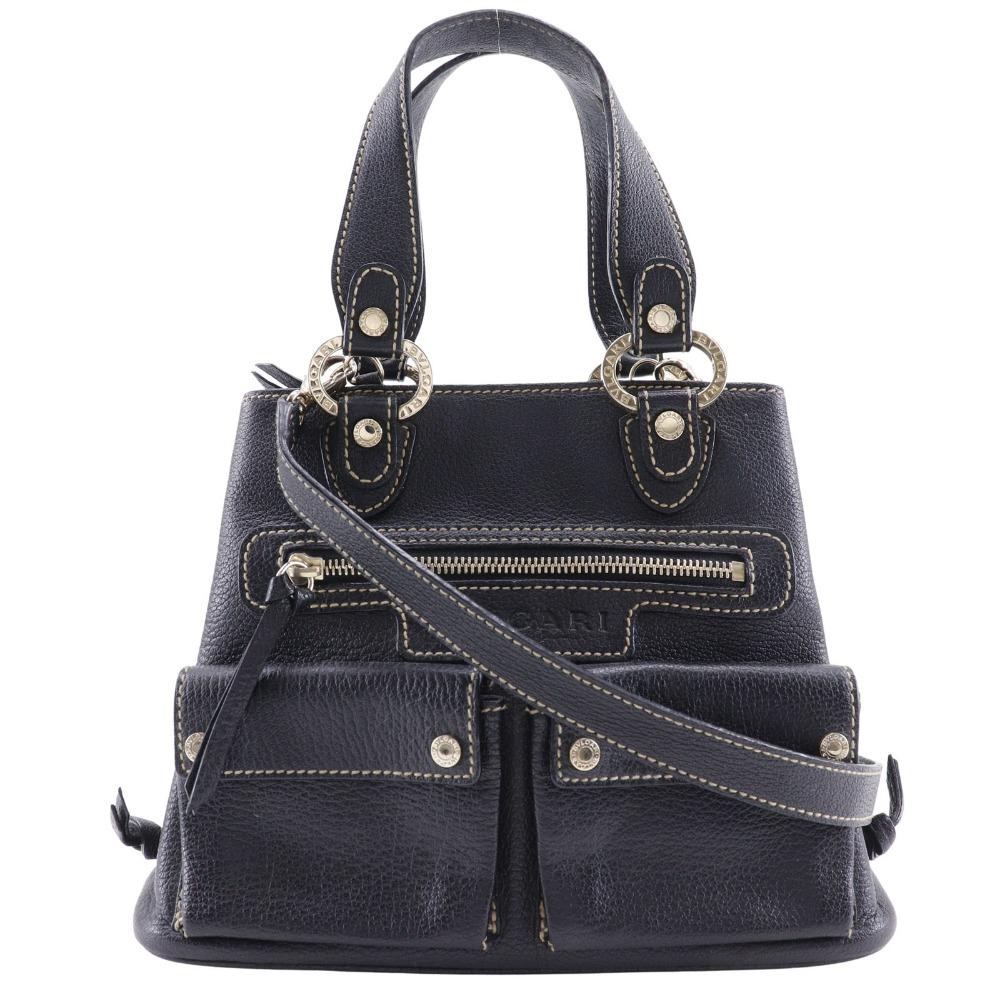 BVLGARI Maxi Rettale Handbag 2WAYShoulder black leather Women Used