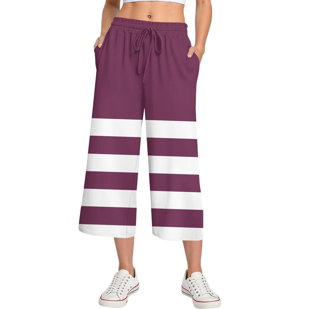 Женские летние повседневные спортивные брюки с высокой талией и принтом, укороченные брюки свободного покроя