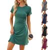 Women's Fashion Solid Colour Round Neck Pleated Slim Short Sleeve Dresses