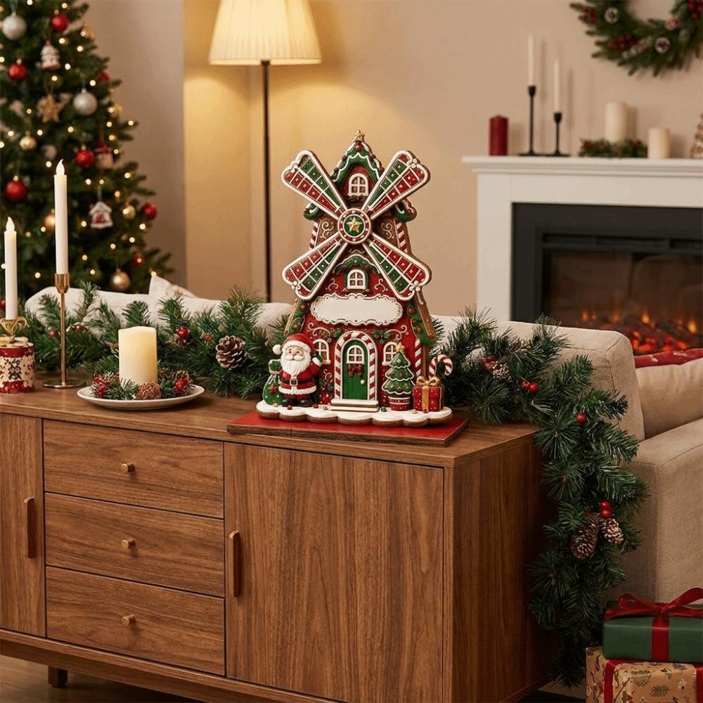 Multi‑Color Rotating Windmill Tabletop Decor Christmas Village Decoration Home Decoration