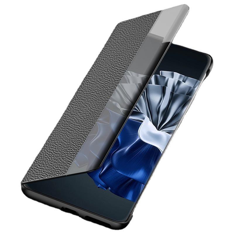 Чехол-книжка из натуральной воловьей кожи первого слоя с сенсорным окном для Huawei P60/P60 Pro