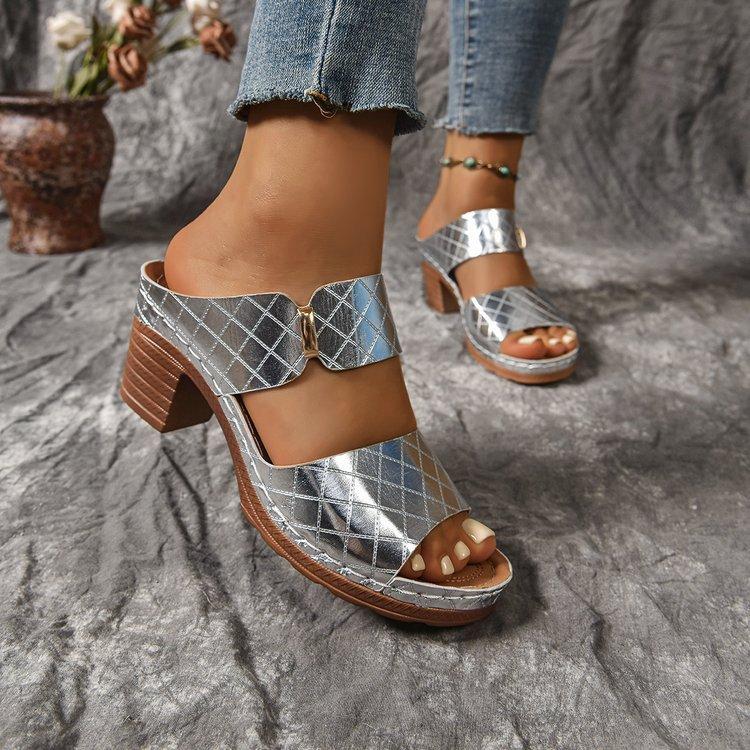 Women's Chunky Heel Sandals Solid Color Open-toe High Heels ,Women's Chunky Heel Sandals, Casual Open-toe Summer Shoes