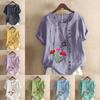 Women's Fashion Round Neck Short Sleeve T-shirt Casual Cotton Linen Graphic Shirt Flowers Prined Summer Blouse Tops Plus Size