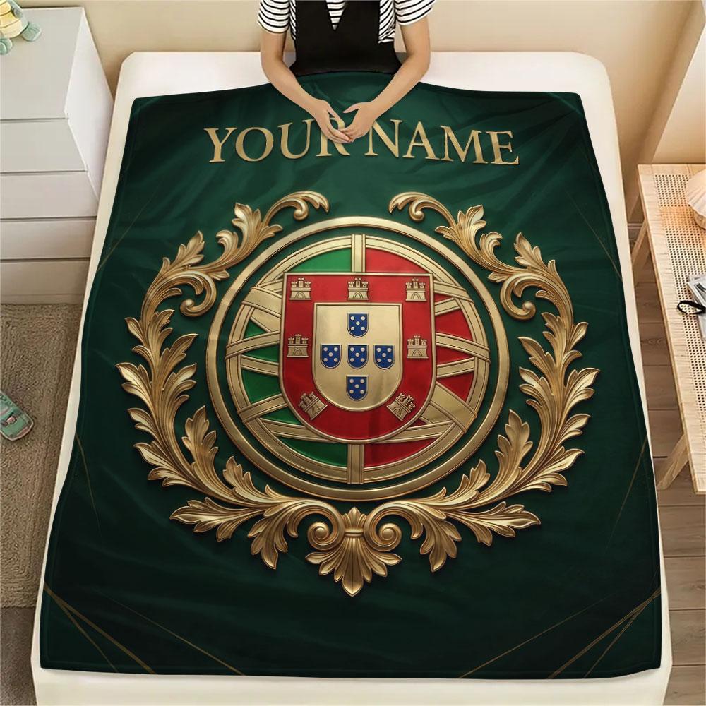 Custom Name,Portugal Printed Flannel Blanket, soft throw for bedroom sofa, washable, Christmas present, great gift.