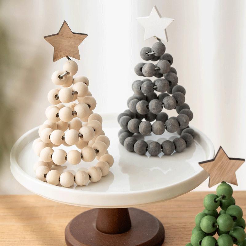Настольные елки украшение деревянные бусины верхушка для елки рождественские поделки дом