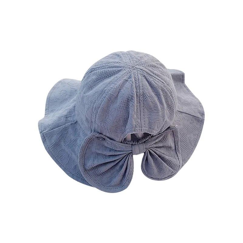 Детская панама для девочек от 1 до 3 лет, кепка от солнца с большими полями и бантом, летние пляжные детские рыбацкие шапки с ветрозащитной веревкой, аксессуары для детей