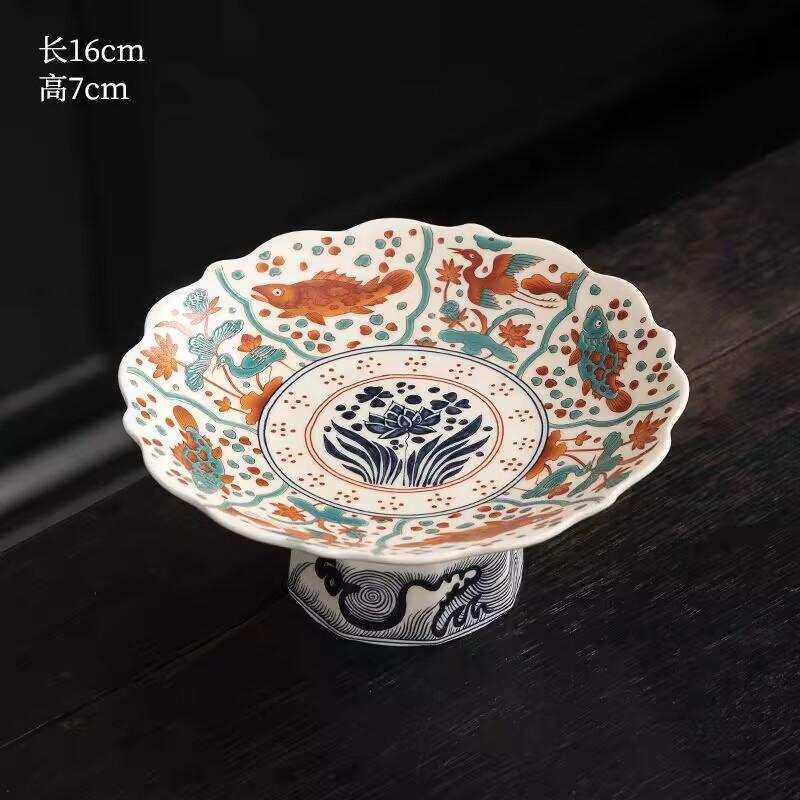 Китайская фруктовница для дома гостиной журнального столика закусок высокая тарелка керамическая национальный стиль тарелка для угощений сервировочная тарелка
