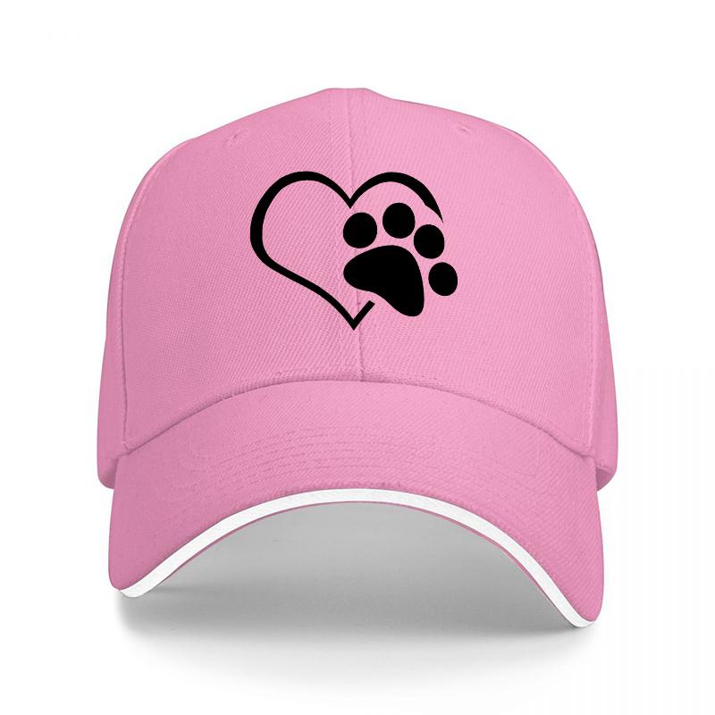 Paw Print Heart Design Baseball Cap Black Mesh Adjustable Hat for Pet Lovers Fashionable Outdoor Wear Unisex Style